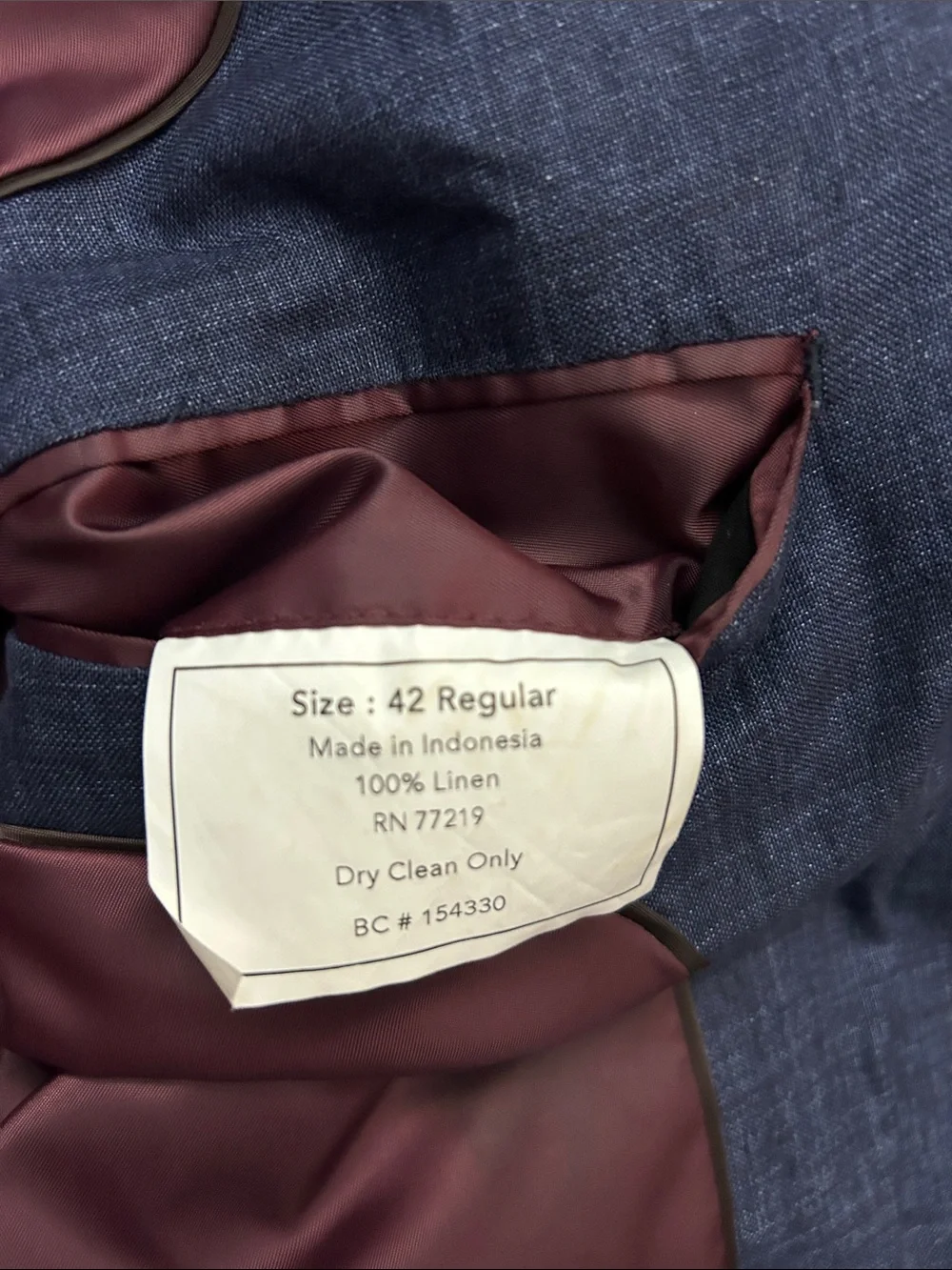 Pronto Uomo Blue Dark Blue 100% Linen Blazer, Two-Button Blazer, Size 42R